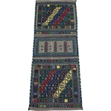 Zehra Abla Halı Yeni El Dokuma Çift Gözlü Obruk Konya Yün Kilim Heybe 7467
