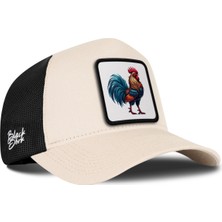 BlackBörk Horoz Logolu Bej-Siyah Trucker Şapka