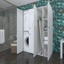 Kenz Life Kapaklı Çamaşır-Kurutma Makinesi Dolabı Sunta Malzemeden 180*120*60 cm Banyo İçin Tasarlandı