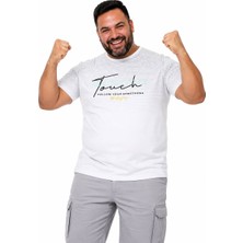 Annex Büyük Beden Sıfır Yaka Cizgili Baskılı Erkek Battal Tshirt
