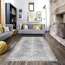 West Home Dijital Baskı Modern Kaymaz Taban Yıkanabilir Halı 60 x 100 cm Gri Renkli