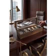 Woodini Premium Gri 6'lı Ahşap Saat Kutusu - Yeni Nesil Yastıklı