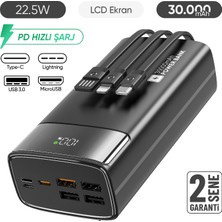 Feny SNP-3035 30.000 Mah Pd 22.5W Hızlı Şarj Dahili Kablolu LCD Powerbank Taşınabilir Şarj Cihazı