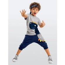 Denokids Fermuar Dino Erkek Çocuk Yazlık T-shirt Kapri Şort Takım