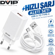 Dvip N14 2.4A UsbA to Type-C Kablolu Hızlı Şarj Aleti Set Beyaz