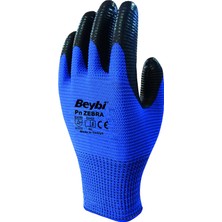 Beybi Pn Zebra Mavi Nitril İş Eldiveni XL 12 Çift Aşınmaya Dayanıklı Üstün Kaydırmazlık
