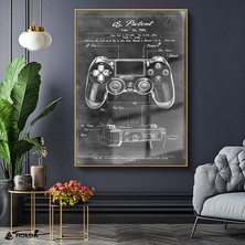 Holda Props Altın Renk Çerçeveli Cam Tablo Oyun Konsolu Patent Tasarım Tablosu Duvar Dekorasyonu