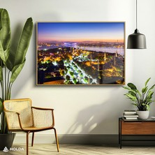 Holda Props Altın Renk Çerçeveli Cam Tablo Istanbul Şehir Mimari Tablo Duvar Dekorasyonu
