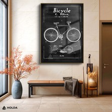 Holda Props Altın Renk Çerçeveli Cam Tablo Bisiklet Patent Çizimi Teknik Çizim Tablosu Duvar Dekorasyonu