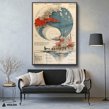 Holda Props Siyah Renk Çerçeveli Cam Tablo Şehir Mimari Harita Sanatsal Tablo Duvar Dekorasyonu