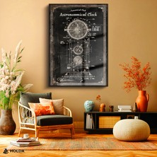 Holda Props Siyah Renk Çerçeveli Cam Tablo Astronomik Saat Çizimi Bilim Tablosu Duvar Dekorasyonu