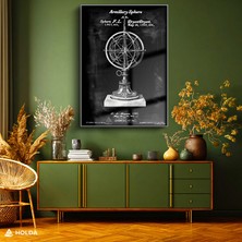 Holda Props Gümüş Renk Çerçeveli Cam Tablo Armillary Sphere Patent Bilim Tablosu Duvar Dekorasyonu