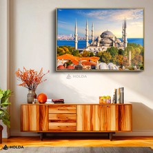 Holda Props Altın Renk Çerçeveli Cam Tablo Sultanahmet Camii Şehir Mimari Tablo Duvar Dekorasyonu