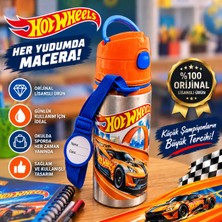 Hot Wheels 500 ml Pipetli Çelik Matara Çocuklar Için – Askılı, Tutacaklı, Kapaklı, Paslanmaz Çelik Su Şişesi – Turuncu
