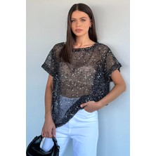 Gülseli Kadın Pul Payet Detaylı File Bluz P-00022127