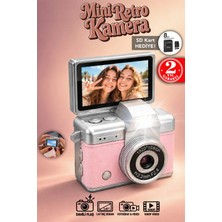 Mimtec Mini Retro Dijital Kamera - Flaşlı Katlanabilir Ekran 1080P Hd Video Selfie Vlog Kamerası Pembe