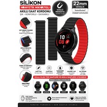onlinekordon Amazfit T-Rex Uyumlu 22MM Akıllı Pimli Siyah - Kırmızı Çift Renkli Manyetik Mıknatıslı Silikon Akıllı Saat Kordonu