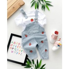 Valia Baby Çilek Nakışlı Uzun Kollu 2'li Mevsimlik Pamuklu Salopet Tulum Kız Bebek Çocuk
