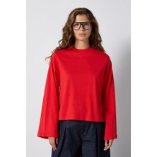 Minaaise Crop Geniş Kol Oversize Basic T-shirt Kırmızı 30059