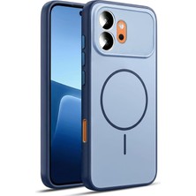 Caseonn Honor 600 5g Kılıf Metal Tuşlu Halka Desenli Silikon Kapak Lacivert