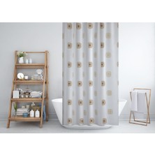 Tropik Home 3 Boyutlu Kahverengi Kareli Duş Perdesi 180x200cm Lüks Banyo Perdesi Tek Kanat