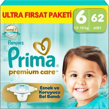 Prima Bebek Bezi Premium Care 6 Numara 62 Adet Ultra Fırsat Paketi