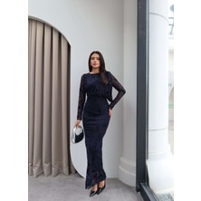 Esra Helvacı Omuz Drapeli Jakarlı Tül Elbise