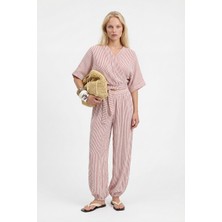 İkikız Crinkle Kırmızı Çizgili Jogger Pantolon