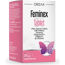 Orzax Feminex 30 Tablet Türkiye Menşeli Vitex Agnus Castus ve Ginseng İçeren Besin Takviyesi