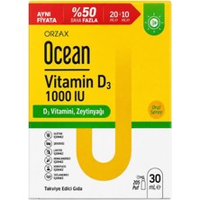 Orzax Ocean Vitamin D3 Sprey 1000 Iu 20 ml + 10 ml - %50 Daha Fazla