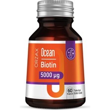 Orzax Ocean Biotin 60 Kapsül 5000 mcg Türkiye Menşeli Şeker ve Glüten İçermeyen Vitamin Takviyesi