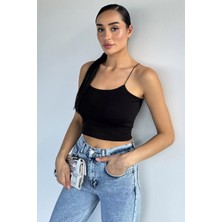 Gülseli Kadın Lastik Askılı Likralı Crop Top Bluz P-00021768