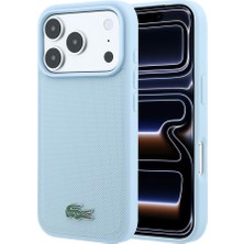 iPhone 18 Pro Max Kılıf Lacoste Lisanslı M-Safeli Pu Pike Desenli Metal Logolu Kapak Açık Mavi