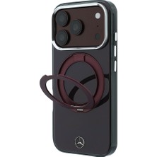 Mercedes-Benz iPhone 18 Pro Kılıf Mercedes Benz Lisanslı M-Safe 360 Dönen Standlı Metal Logolu Sert Pc Kapak Bordo