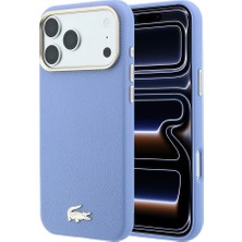 iPhone 18 Pro Kılıf Lacoste Lisanslı M-Safe Pvc Yarı Pike Ikonik Timsah Dokuma Logo Kapak Açık Mavi