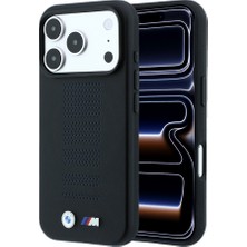 iPhone 18 Pro Max Uyumlu Kılıf Bmw Lisanslı M-Safe Özellikli Pu Delikli Metal M Logolu Kapak Siyah