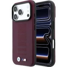 iPhone 18 Pro Max Uyumlu Kılıf Bmw Lisanslı M-Safe Özellikli Pu Delikli Metal M Logolu Kapak Bordo