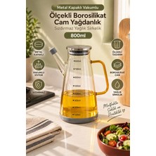 Porsima YH009-D02 Metal Kapaklı Vakumlu Ölçekli Borosilikat Cam Yağdanlık - Sızdırmaz Yağlık Sirkelik 800ML
