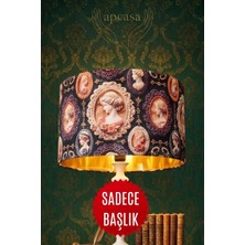 Apcasa Decor Özel Tasarım Vintage Kameo Desenli Lambader Başlığı - Içi Gold Kumaş Kaplamaşapka (40X25 Cm)