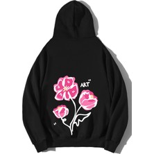 Brz Collection Unisex Oversize Art Çiçek Hoodie Siyah