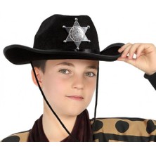 Emin Çocuk Kovboy Şapkası Sheriff Şapkası Siyah Renk Emin Najmaddin