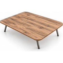 Ratemo Mobilya 119X89 cm Katlanır Yer Sofrası Ceviz Desenli Sunta Tabla Profil Metal Ayaklı Yer Masası