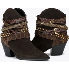 Kurt Geiger Multi Strap Western Süet Bot Koyu Kahve 7 cm