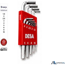 Desa 9/18 Parça Alyan Allen Imbus Anahtar Seti Kısa Uzun L Tip Cr-V Çelik