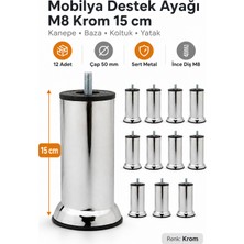 Nublado 12 Adet Mobilya Kanepe Baza Koltuk Yatak Çekyat Destek Yükseltme Ayağı M8 15 cm Krom Metal Ayakları