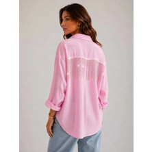 Şerit Tas Aksesuarlı Oversize Gömlek