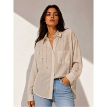 Yumey Taş Aksesuarlı Oversize Gömlek