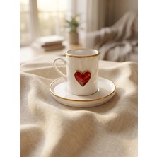 Regna Home Love 2 Kişilik Dekorlu Kahve Yanı Su Bardaklı Kadehli 6 Parça Kahve Fincan Takımı