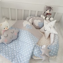 Jaju Baby 5 Parça Lüx Babynest Set Mavi ve Gri Yıldız Yıkanabilir Kumaş 0 - 13 kg Kapasite