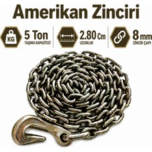 Badem10 5 Ton Amerikan Zinciri 2.80 Metre 8 mm Eğri Kancalı Yük Taşıma Sabitleme Çelik Çekme Zinciri